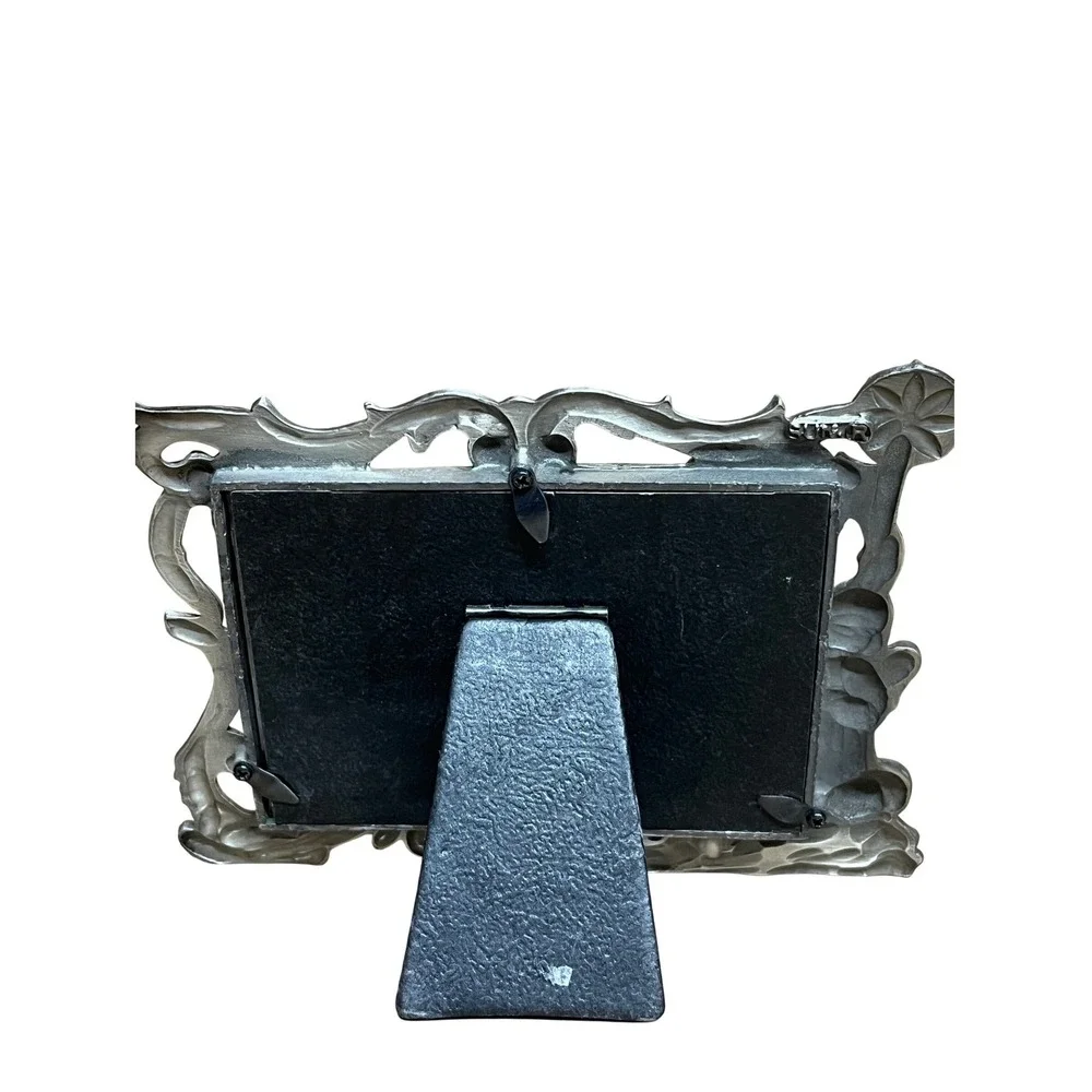 Vintage Ornate Angel Cherub Photo Frame Pewter Silver Victorian Style Tabletop